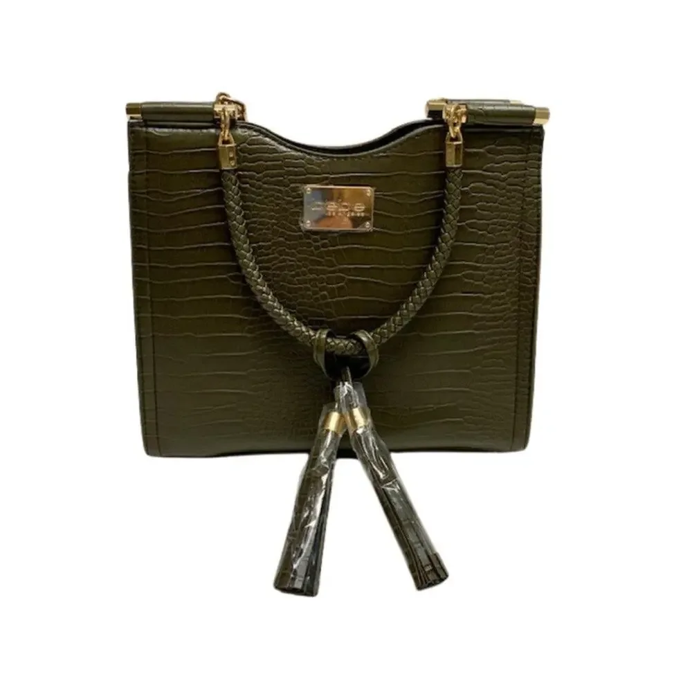 New BEBE Natalie Croco Hunter Shopper Gold Tone Hardware Crossbody Strap Purse